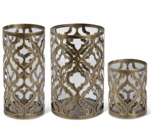 ANTIQUE GOLD MOROCCAN QUATREFOIL HURRICANES