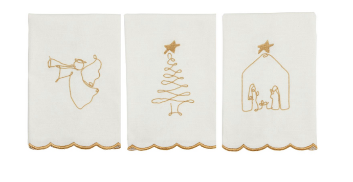 GOLD CHRISTMAS SCALLOP TOWELS ( 3 Styles)