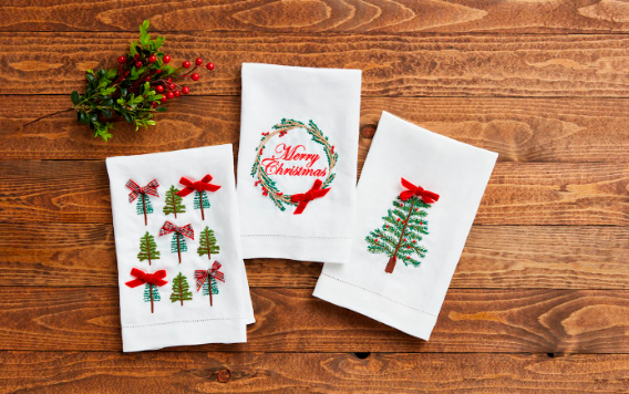 CHRISTMAS EMBROIDERED BOW TOWELS ( 3 Styles)