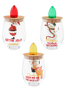 CHRISTMAS LIGHT-UP WINE GLASS & STOPPER SETS ( 3 Styles)