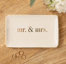 Load image into Gallery viewer, Gold Mr. &amp; Mrs. Trinket Tray