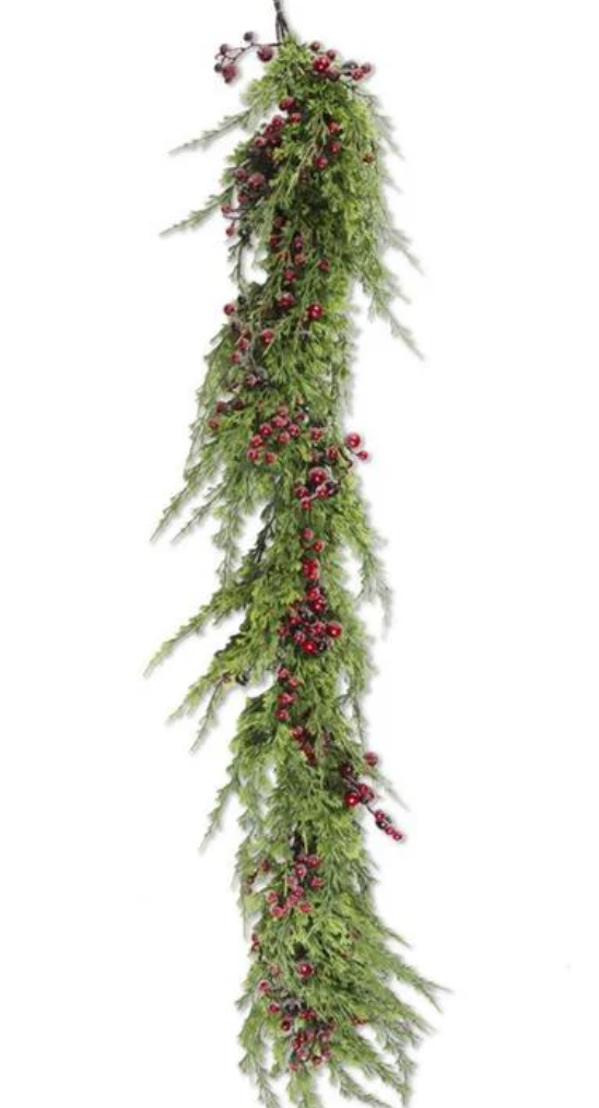 Cypress Pine w/Dark Red Iced Berry Garland