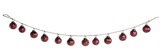 48 Inch Red Mercury Glass Round Ornament and Twine Garland