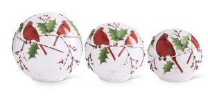 LED CARDINALS AND HOLLY TABLETOP GLOBES W/TIMER ( 3 Styles)