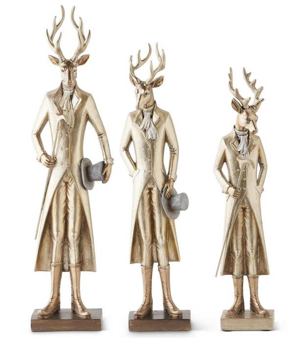 GOLD RESIN STANDING DEER W/WALKING STICK (3 Styles)