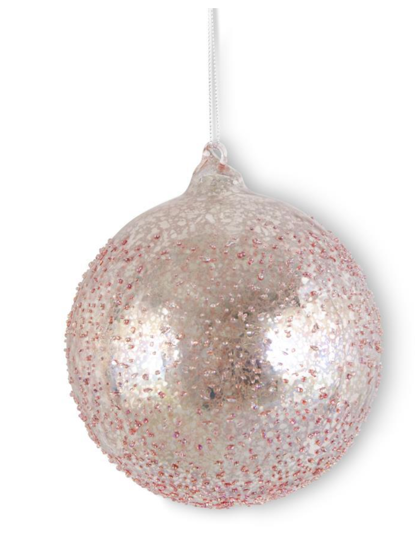 LIGHT PINK TEXTURED MERCURY GLASS ROUND ORNAMENT