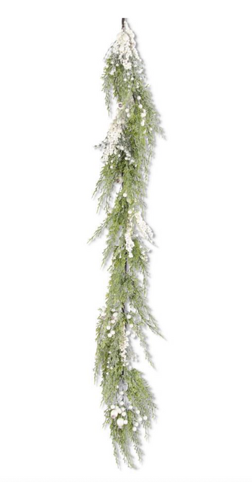 60 INCH SNOWY CYPRESS PINE GARLAND W/PEARLS