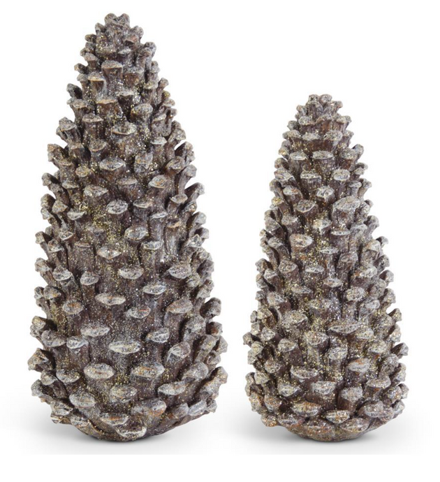 GLITTERED BROWN RESIN STANDING PINECONES ( 2 Sizes)