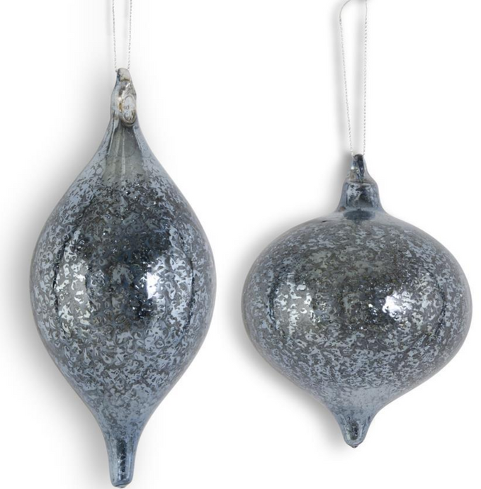 DARK BLUE MERCURY GLASS ONION & FINIAL ORNAMENTS (2 STYLE