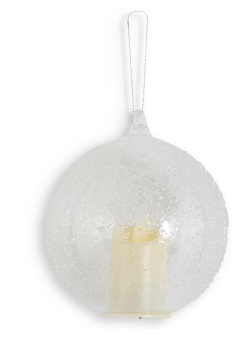 4.5 INCH LED TEXTURED CLEAR GLASS ORNAMENT W/TIMER