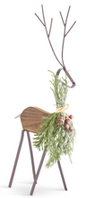 Load image into Gallery viewer, GLITTERED WOOD &amp; BROWN METAL DEER W/PINE (2 STYLES)