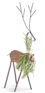 GLITTERED WOOD & BROWN METAL DEER W/PINE (2 STYLES)