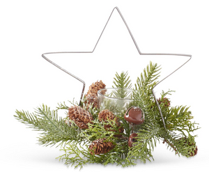 GLITTERED PINE & METAL TREE/STAR CANDLEHOLDERS (2 STYLES)