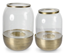Load image into Gallery viewer, MATTE GOLD METAL AND GLASS HURRICANES ( 2 Sizes)