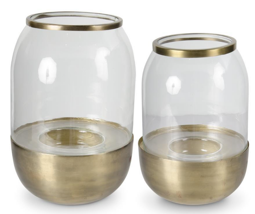 MATTE GOLD METAL AND GLASS HURRICANES ( 2 Sizes)