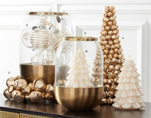 Load image into Gallery viewer, MATTE GOLD METAL AND GLASS HURRICANES ( 2 Sizes)