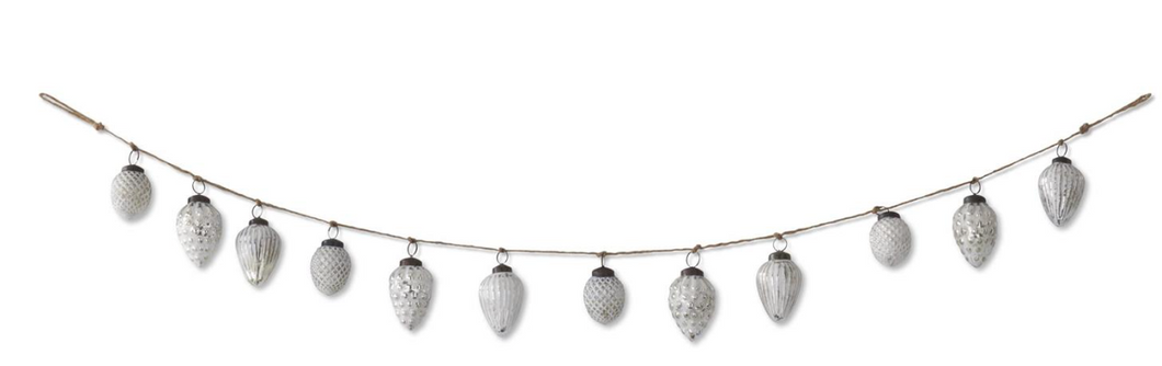 48 INCH WHITEWASHED MERCURY GLASS ACORN ORNAMENT AND TWINE GARLAND