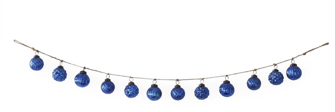 48 INCH BLUE MERCURY GLASS ROUND ORNAMENT AND TWINE GARLAND