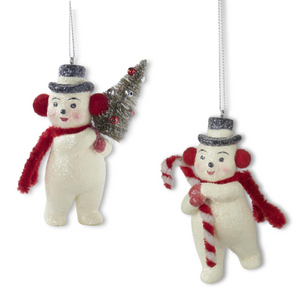 GLITTERED SNOWMEN W/EARMUFFS & SCARF (2 STYLES)