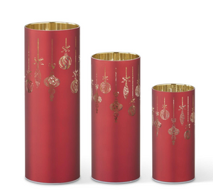 RED LASER ENGRAVED ORNAMENT LED CYLINDERS W/TIMERS (3 Sizes)