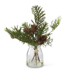 8 INCH PINE SPRIG W/MINI PINECONE IN GLASS VASE