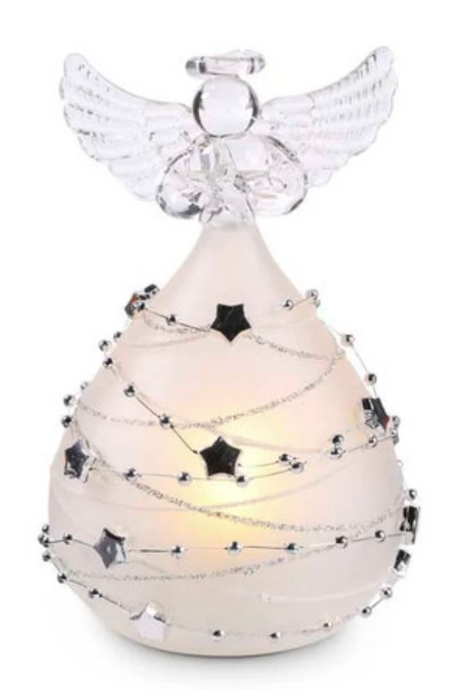 5 INCH FROSTED GLASS LED ANGEL W/ SILVER STAR GARLAND