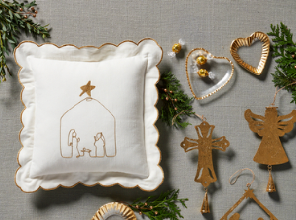 Gold Scallop Nativity Pillow GOLD SCALLOP NATIVITY PILLOW