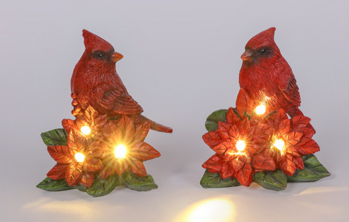 LIGHT UP RESIN CARDINAL W/ FLOWER ( 2 Styles)