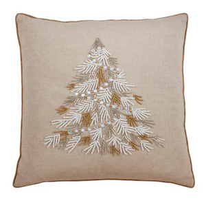 Throw Pillow With Beaded Christmas Tree Design