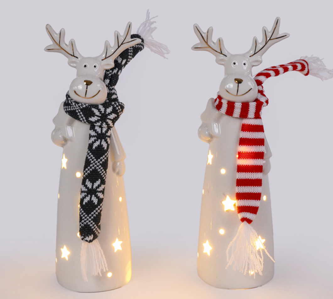 Small Light up Ceramic Moose w/ Scarf (2 Colors)