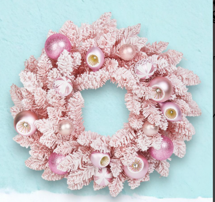 23in Pink Wreath w/Pink Ornaments