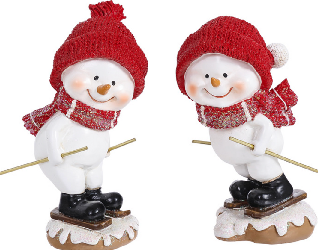 Resin Red Hat Snowman on Skates (2 Styles)