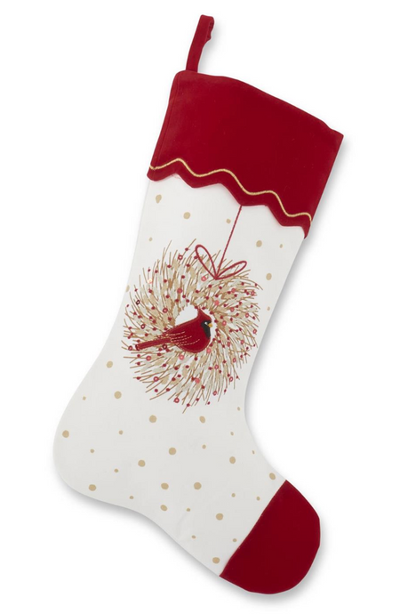 17.5 Inch Cardinal Wreath Stocking w/Sequins