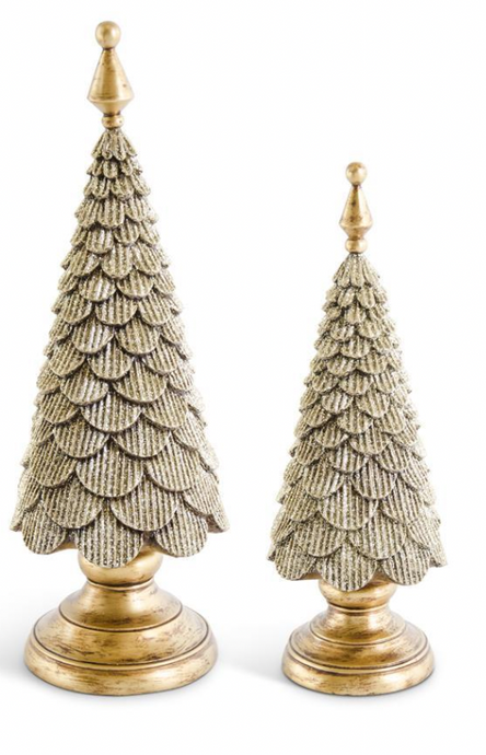 Scalloped Gold Glittered Resin Trees on Pedestal