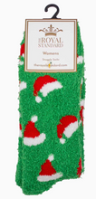 Load image into Gallery viewer, Women&#39;s Santa Hat Snuggle Socks Green/Red/White One Size