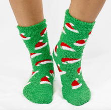 Load image into Gallery viewer, Women&#39;s Santa Hat Snuggle Socks Green/Red/White One Size