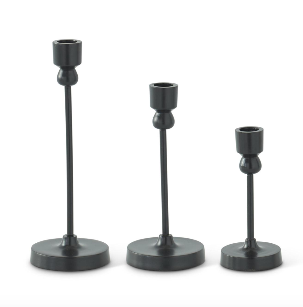 Slender Black Metal Taper Candleholders