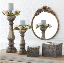 Load image into Gallery viewer, Gold &amp; Black Mercury Glass Candleholders