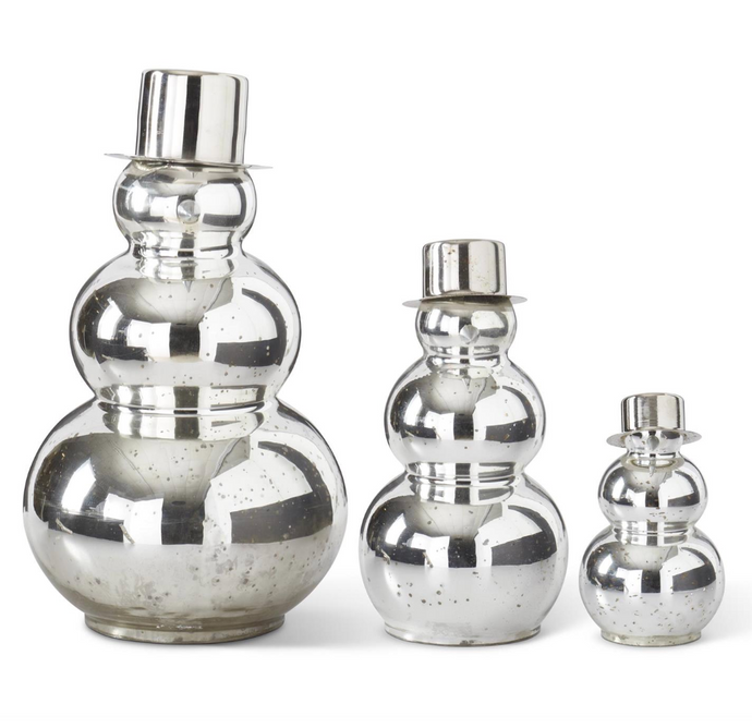 Silver Mercury Glass Snowmen w/Open Bottoms