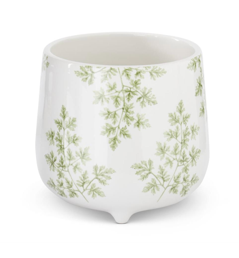 5.25 Inch Green Foliage On White Dolomite Pot