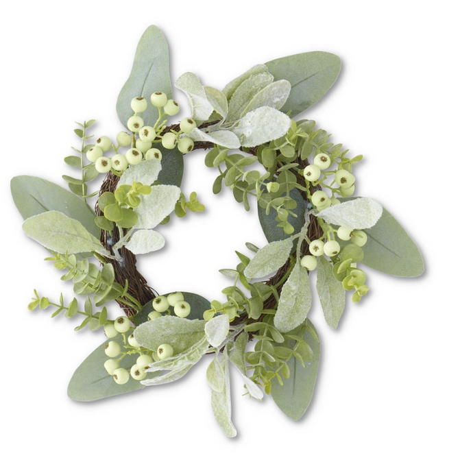 13 Inch Mixed Green Foliage w/Berries Candle Ring (6Dia.)