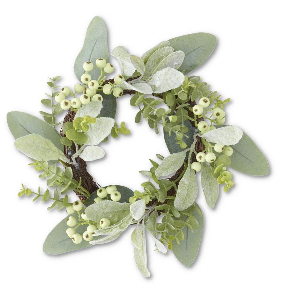 13 Inch Mixed Green Foliage w/Berries Candle Ring (6Dia.)