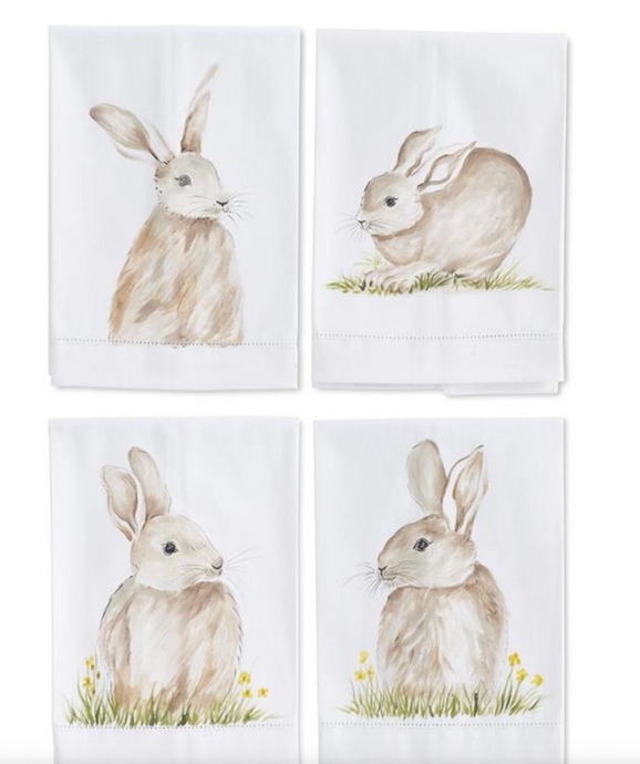 Assorted Bunny Handpainted Cotton Guest Towels (4 Styles)