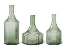 Load image into Gallery viewer, Transparent Green Glass Vertical Ribbed Vases