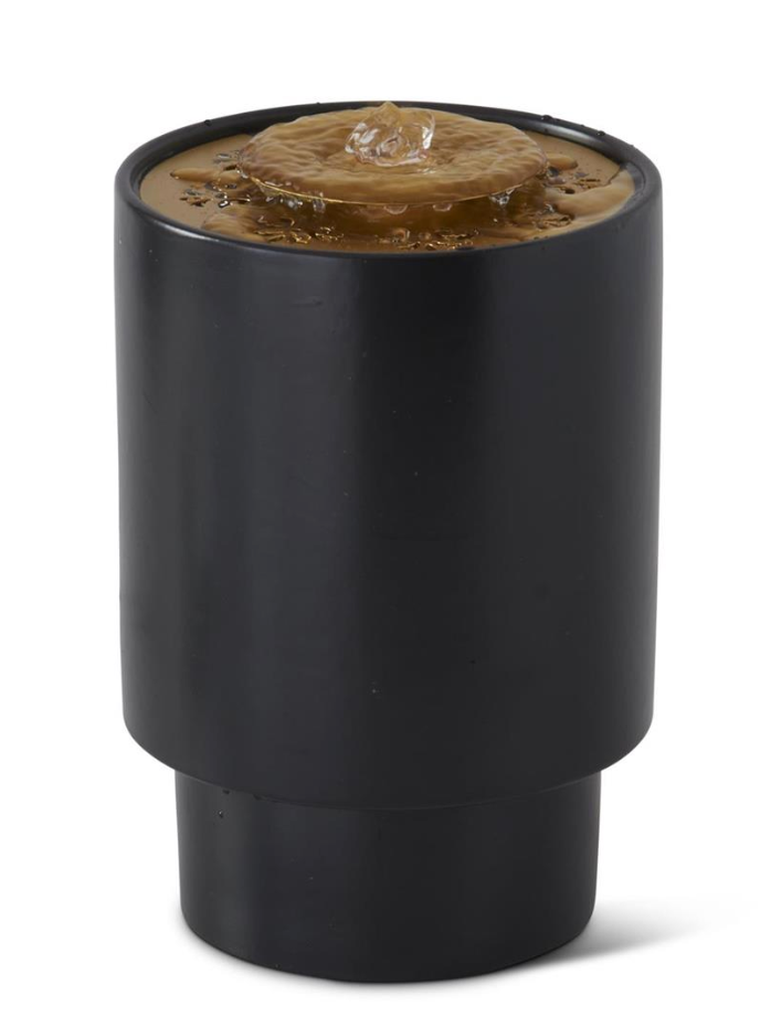 10.75 Inch Indoor Black Ceramic & Gold LED Water Fountain
