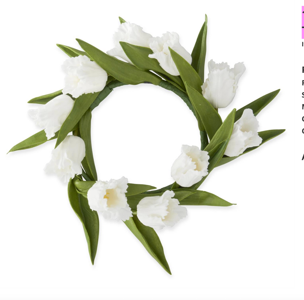 10 Inch White Real Touch Parrot Tulip Candle Ring (4.75Dia.)