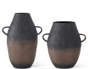 Black & Brown Metal Vase w/Handles