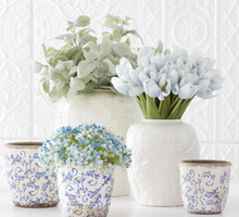 Load image into Gallery viewer, White Ceramic Paisley &amp; Floral Embossed Vases