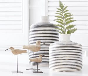 Fluted Neck White Crackle & Gray Striped Ceramic Vases