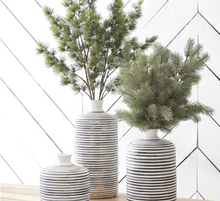 Load image into Gallery viewer, Fluted Neck White Crackle &amp; Gray Striped Ceramic Vases